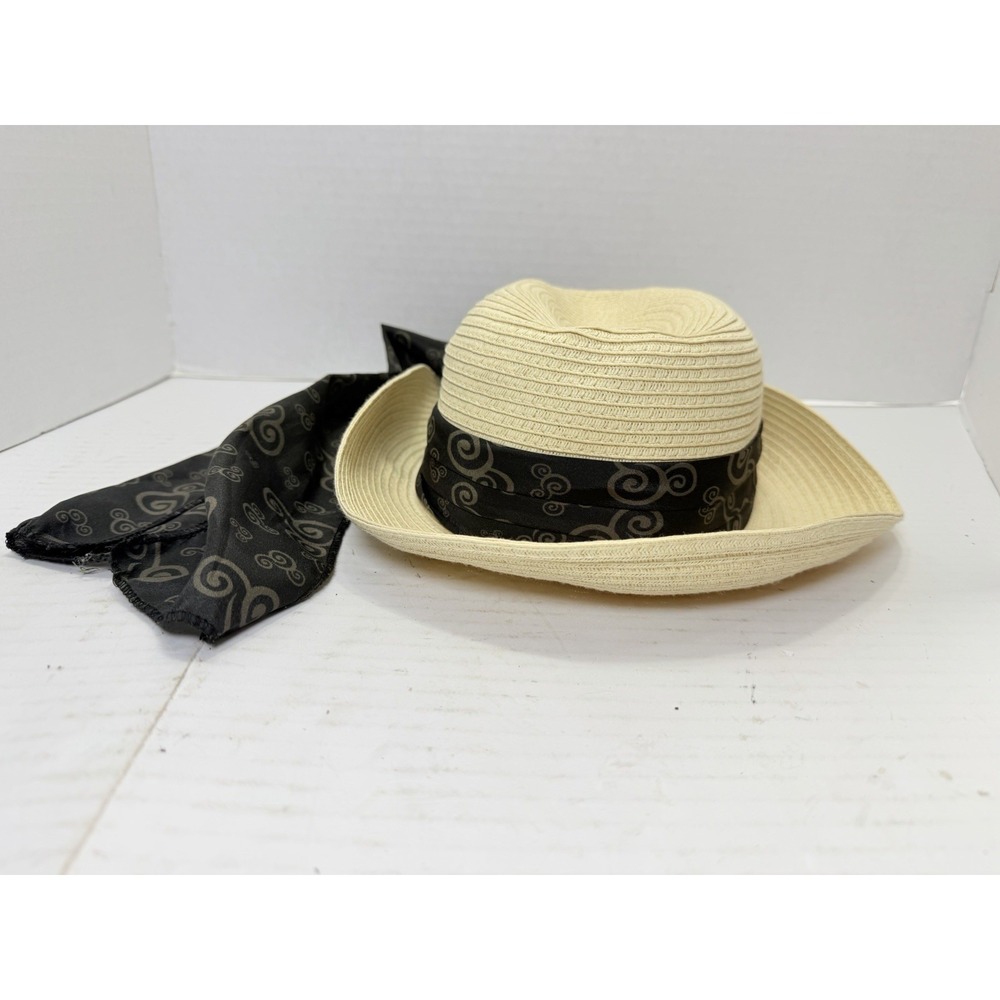 Disney Parks Adult Straw Hat Scarf Band Cream Paper Blend Sun‎ Hat